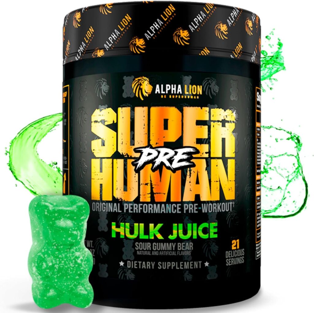 ALPHA LION Superhuman Pre Workout Powder, Beta Alanine, L-Taurine  Tri-Source Caffeine for Sustained Energy  Focus, Nitric Oxide  Citrulline for Pump (21 Servings, Hulk Juice)